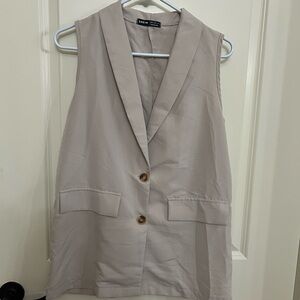 SHEIN Light Khaki Sleeveless Long Blazer Vest and short set